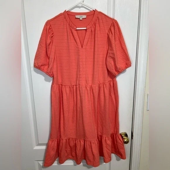LOFT Puff Sleeve Flounce Swing Dress size L - Picture 4 of 16